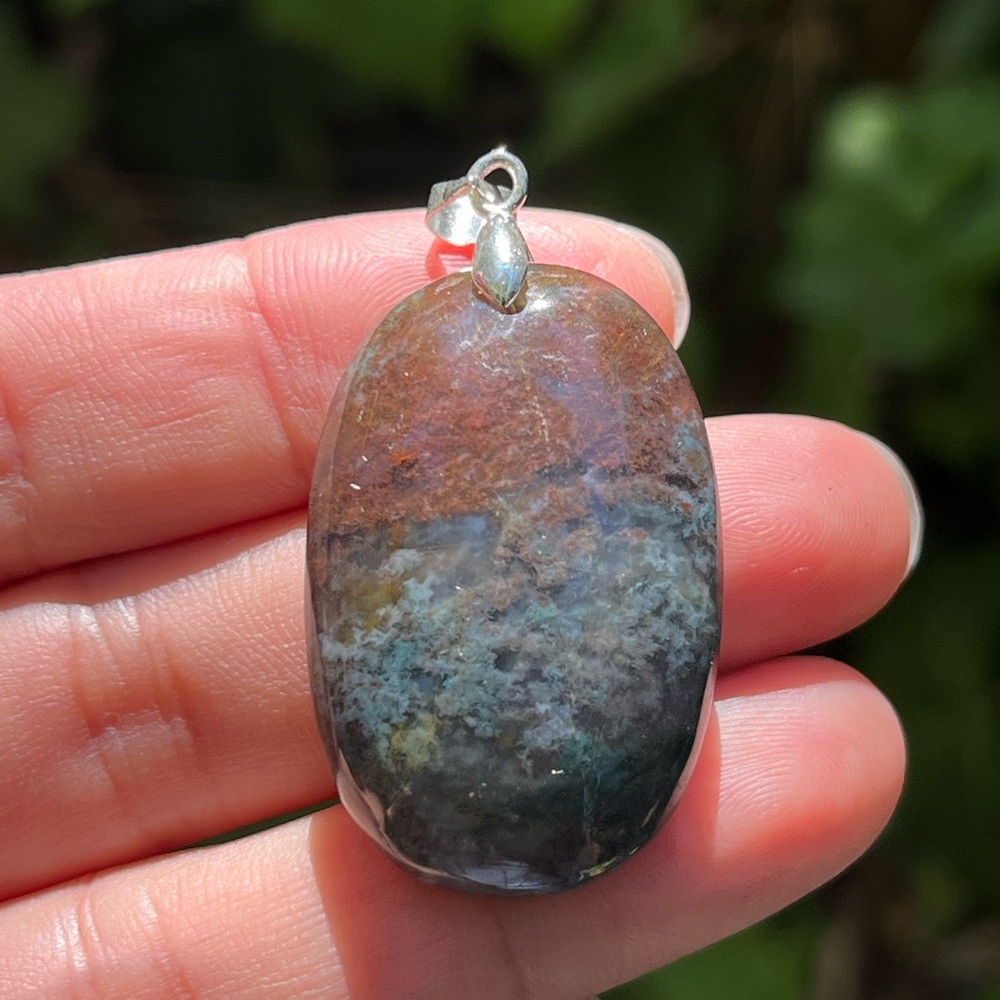 Silver plated moss agate pendant 1225 - Picture 2 of 8